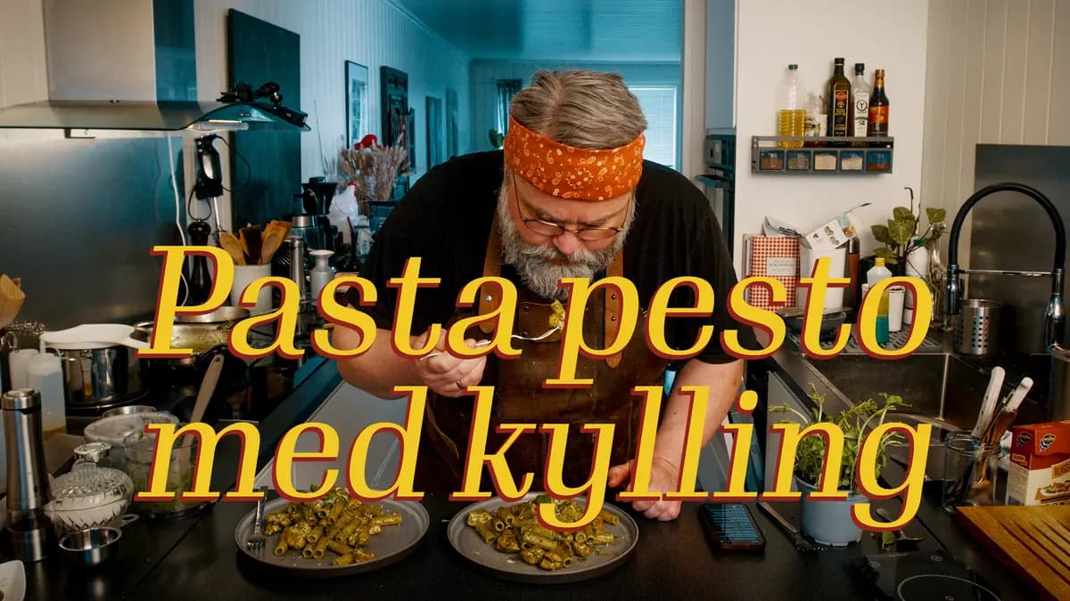 Pasta pesto med kylling - Hjemmelaget pesto på 20 minutter - Frisk, kremet og enkel